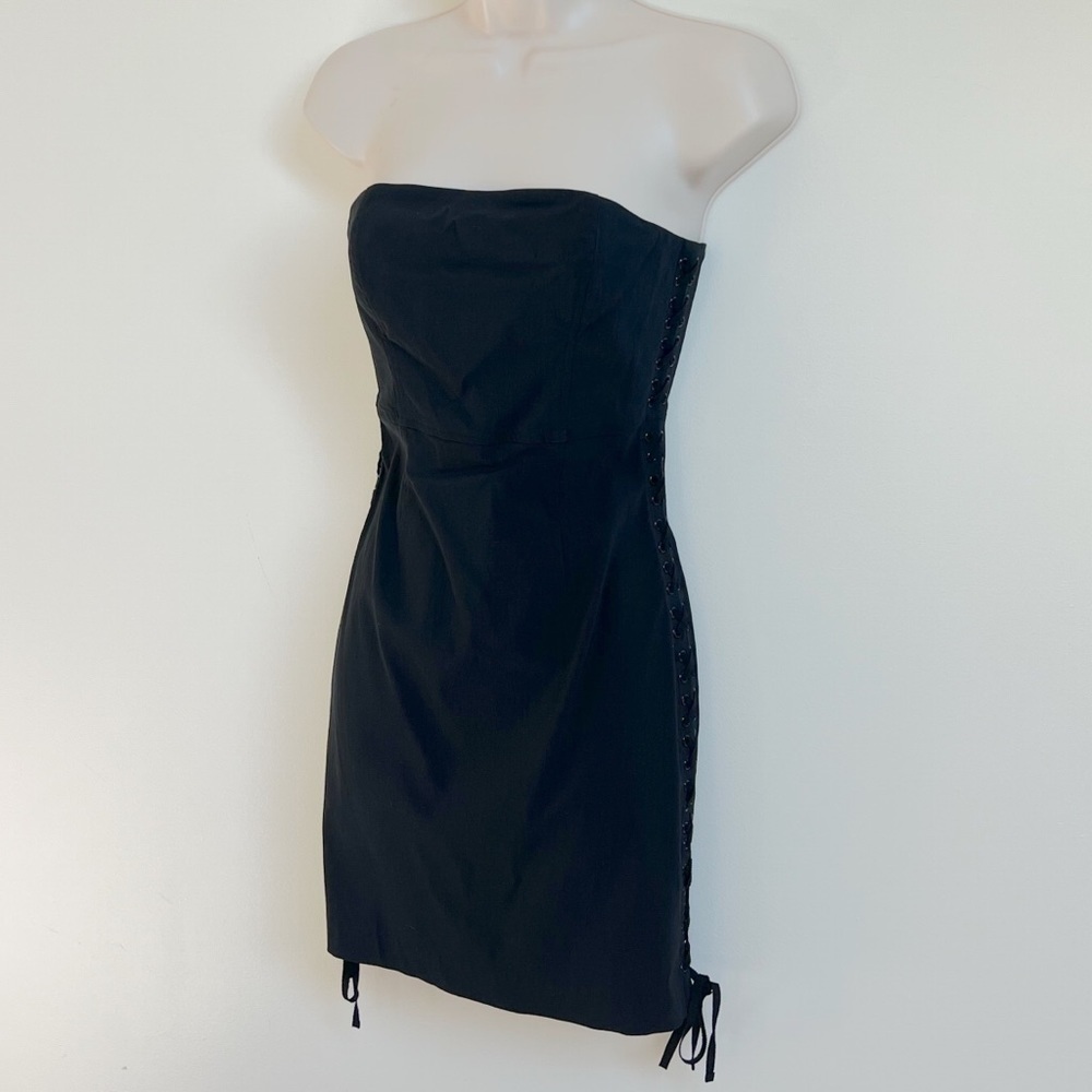 🆕 Express strapless lace up sides mini dress stretchy size 4 black - Picture 11 of 14